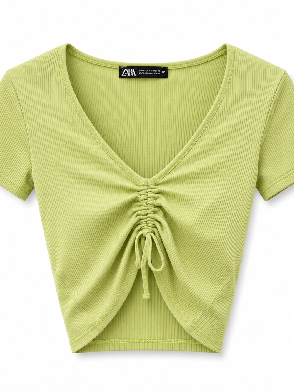 ZARA Lime Green Ruched Front Cropped Top - Size S